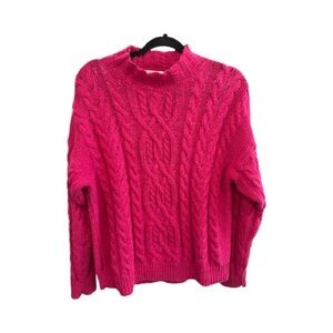 Vintage 90’s Gitano Vibrant Pink Cable Knit Turtleneck Sweater Women’s Large​